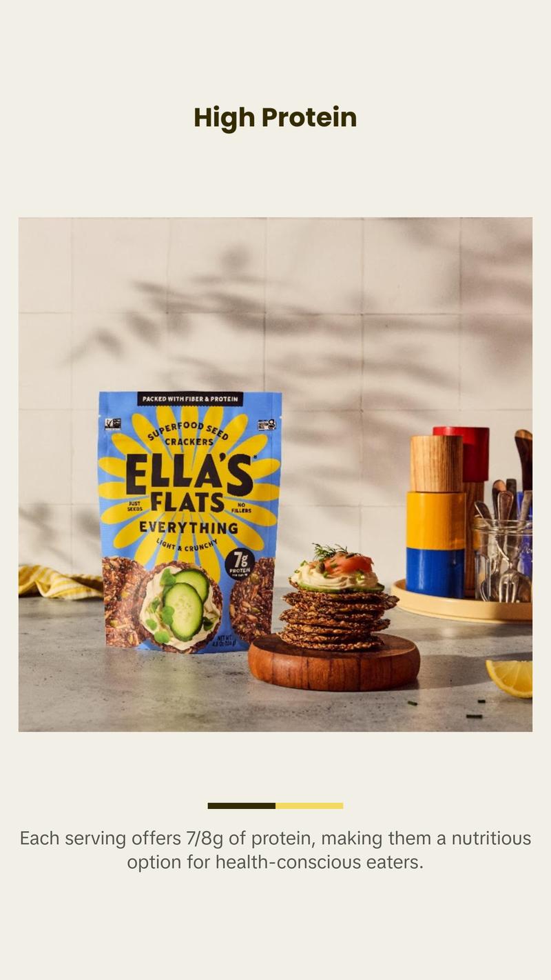 Ella's Flats  Tasty Variety 3-Pack | Sesame |  Everything | Spicy | 4.8oz | Light & Crispy Sesame Seed Crackers Snack Fiber