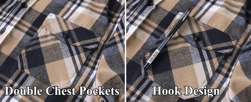 ZITY Men's Brown Plaid Hooded Flannel Shirt Long Sleeve Button Down with Pocket Casual Lightweight Jacket Menswear Tops Checked- Sweatshirts Wetsuit