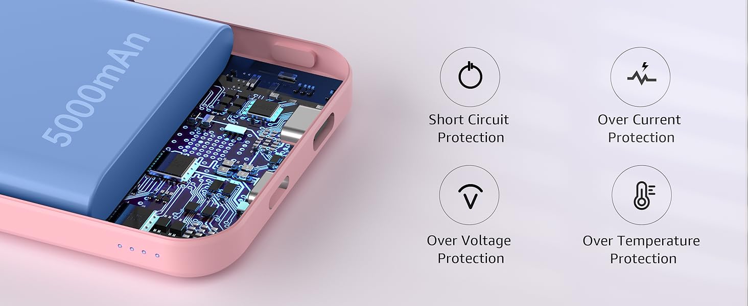 Podoru for MagSafe Ultra-thin Battery Pack, 5000mAh Fast Wireless Charger Compact Magnetic Power Bank and USB-C Cable for iPhone 17/16/15/14/13/12 Series