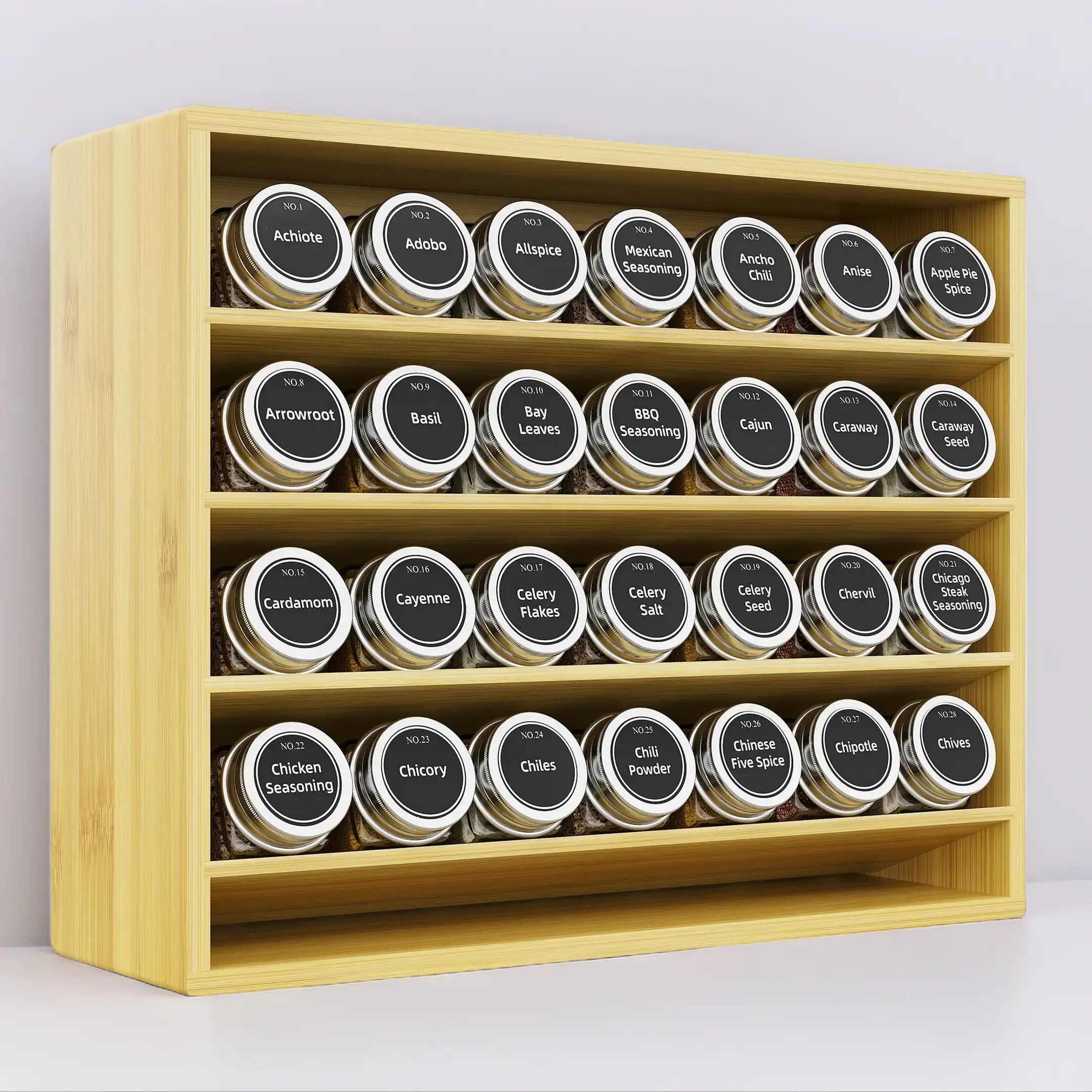 Nieifi Durable Bamboo Wood Spice Jar Rack - 4-Tier Freestanding Kitchen Prep Station, Countertop Storage Organizer (13.18"H × 12.2"W) for Bamboo Racks & Displays, Bottle Holder Use