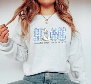NICU Goose Sweatshirt • Neonatal Intensive Care Unit Nurse Blue Gingham Group Work • Neonatal ICU Nurse • NICU Nurse Gifts