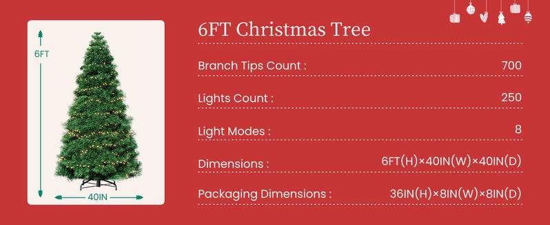 Pre-lit Artificial Christmas Tree with Branch Tips 250 Incandescent Lights Foldable Base for Home Office Party Green White Snow Flocked Design