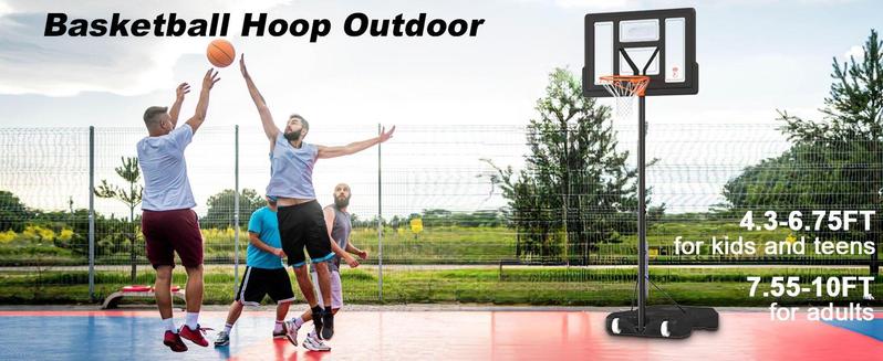 COFIYARD 4.3FT-10FT Basketball Hoop Outdoor System with Extra Sandbag Height Adjustable Goal 44 Inch Shatterproof Backboard for Youth Teens Adults Indoor Outdoor Home Workout Equipment
