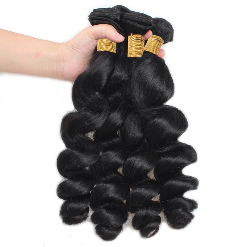 Loose Wave Human Hair Bundle with Closure Brazilian Virgin Hair Loose Wave Bundles Human Hair 3/4 Bundles with 4×4 Lace Closure