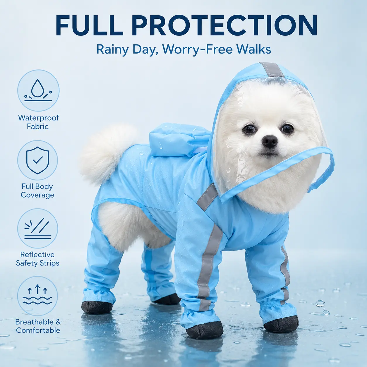 Small Dog Raincoat - 1 Count, Full Coverage Puppy Coat with Transparent Face Shield, Integrated Foot Covers for Outdoor Walking on Rainy Days