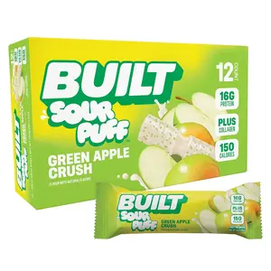 Built Bar, Sour Puff Protein Bars, Green Apple Crush, Collagen, On-the-go Snacks, Sour Candy Snack, 12 Pack