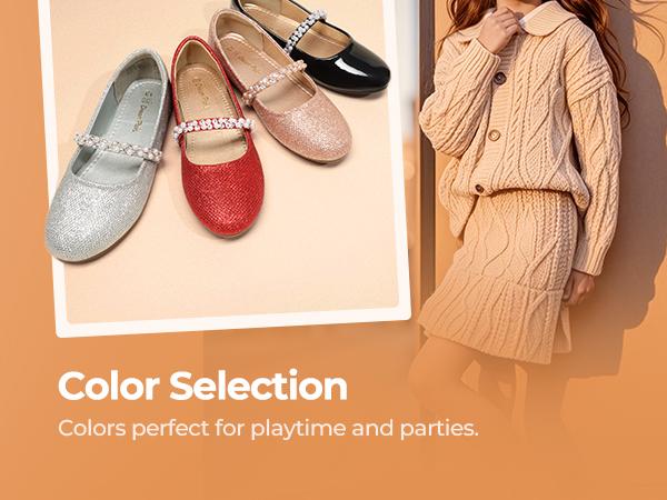 Dream Pairs Girl's Pearl Strap Mary Jane Ballerina Flats Cute Footwear Spring Summer Comfortable Kids Shoes Party Glitter