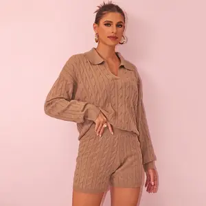 Joyfunear Women's Knitted Two Piece Set, Leading Sweater, High Waist Shorts