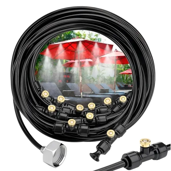 30M/98FT Misting Cooling System, DIY Outdoor Mister Kit with Brass Nozzles & 3/4" Faucet Connector, Garden Hose Misting Line for Patio, Garden, Greenhouse, Trampoline