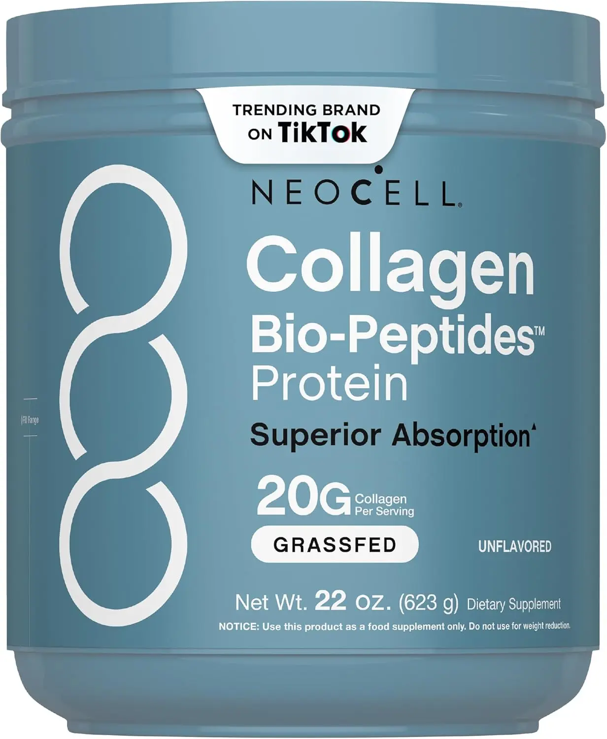 NeoCell Collagen Peptides Powder 22oz, Grass‑Fed Hydrolyzed Collagen Protein, 18 Essential Amino Acids, Superior Absorption for Hair Skin Nails Joint Health, Unflavored Dietary Supplement for Men Women Colagen Beauty support hair health, support skin glow