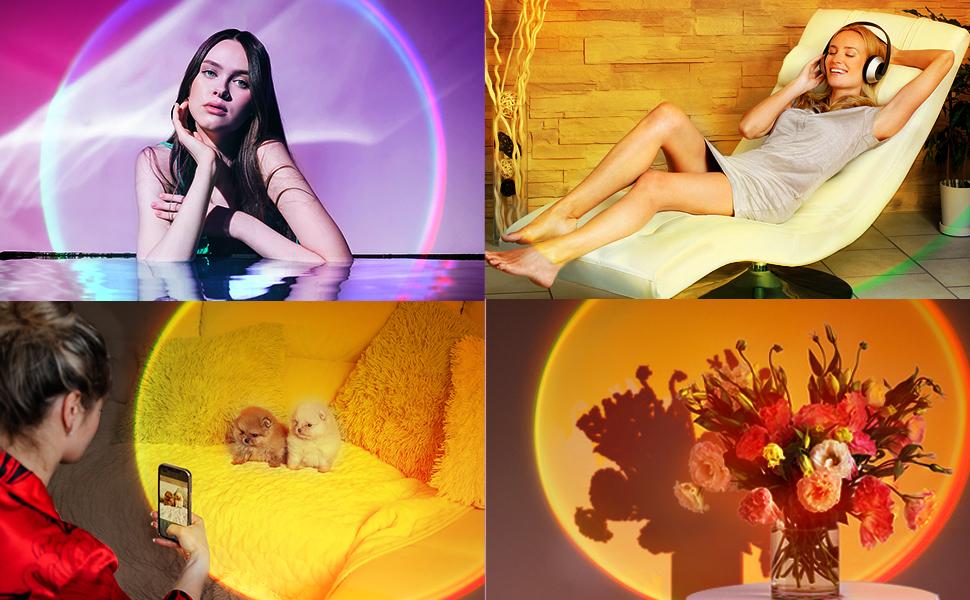 ISUNMEA Sunset Lamp Projector Multicolor Changing LED Projection Lamp,Switch Button and APP Control 360 Degree Rotation Sunlight Lamp for Bedroom, Photography, Party, Tiktok Live, Room Decor