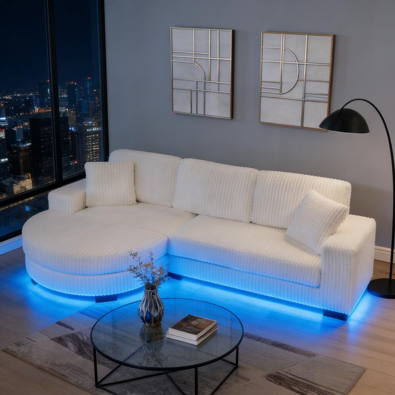 [3 Pack] Niccae Modern Floor Standing Sofa with 2 Pillows Convertible Foam Bed Sofa Corduroy Upholstered Lounger L Shaped Sectional Sofa with Ottoman Sectional Sofa for Home Office Living Room Bedroom Apartment Viral Boneless Sofa