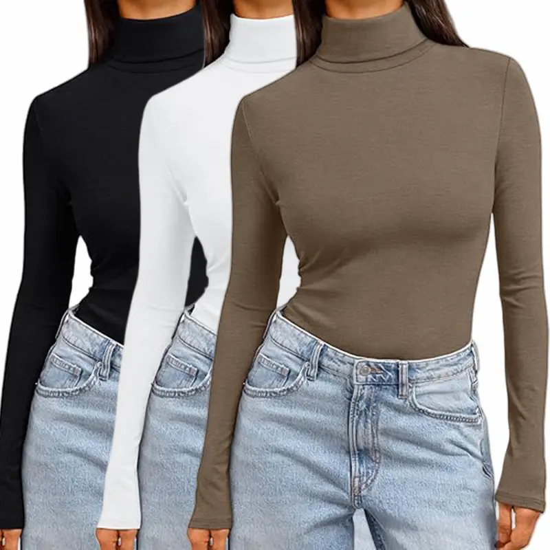 Women's 3pcs Rayon Fabric Thermal Tops - Slim Fit Solid Lightweight Round Neck Long Sleeve Base Layer, White+Black+Gray, 2025 Fall Winter Fashion Basics, Ideal for Lounging at Home, Scoop Neck, Ruched Crop Adds Chic Shape