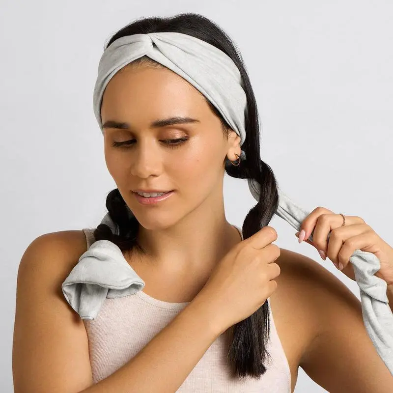 Heatless Curlers Band - Wrap-and-Wear Heather Gray Polyester Stretch Unisex Headband, Self-Curling Hair Styling Tool for On-the-Go Soft Waves
