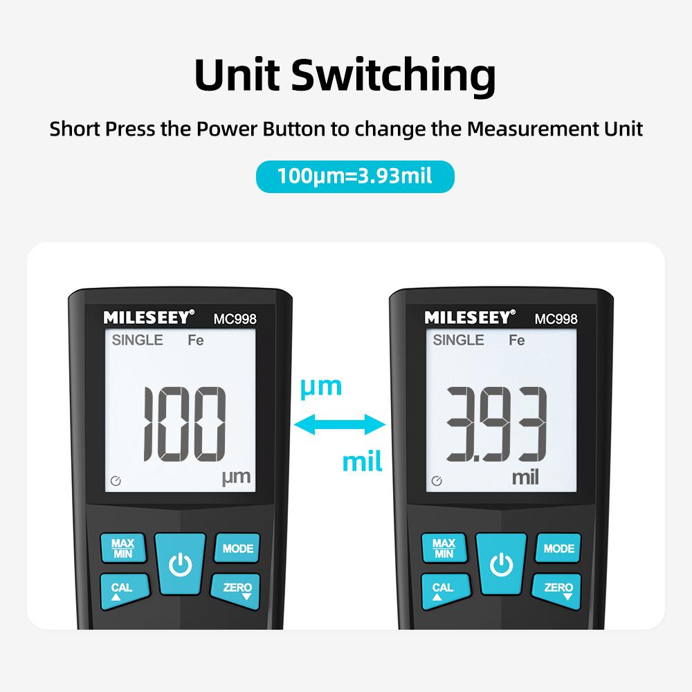 Mileseey MC998 Thickness Gauge Automotive Paint Coating Thickness Detector Auto Repair Tool 0-1500um Iron and NFe Probe Kit
