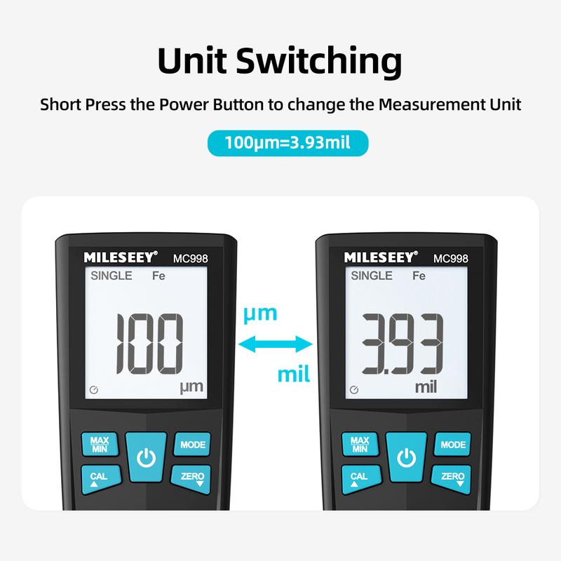 Mileseey MC998 Thickness Gauge Automotive Paint Coating Thickness Detector Auto Repair Tool 0-1500um Iron and NFe Probe Kit