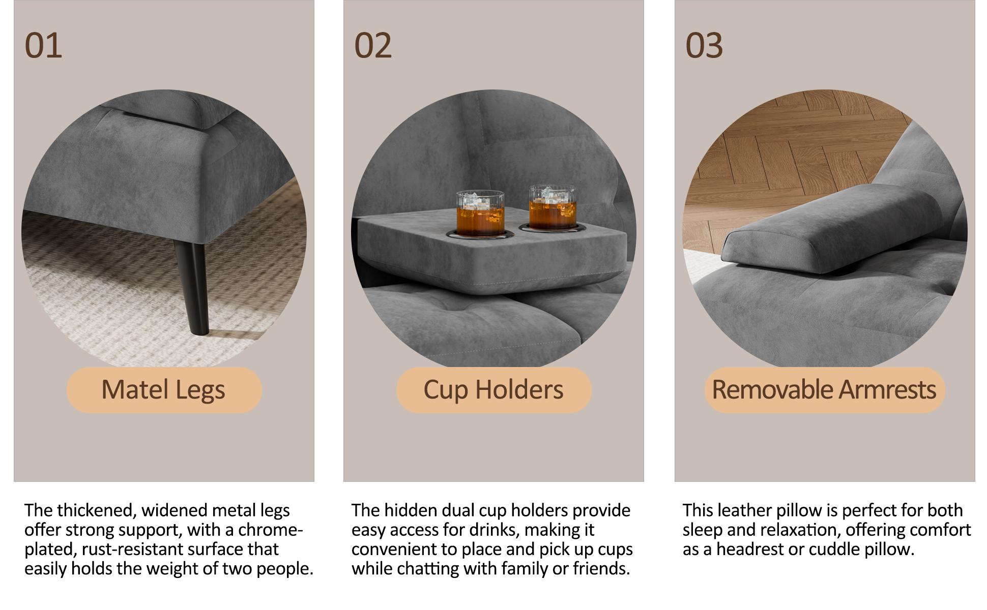 Walsunny 64'' Small Convertible Couch Bed Loveseat,  Modern Futon Recliner Sleeper, Lazy Futon Set for Living Room, Office, Apartment