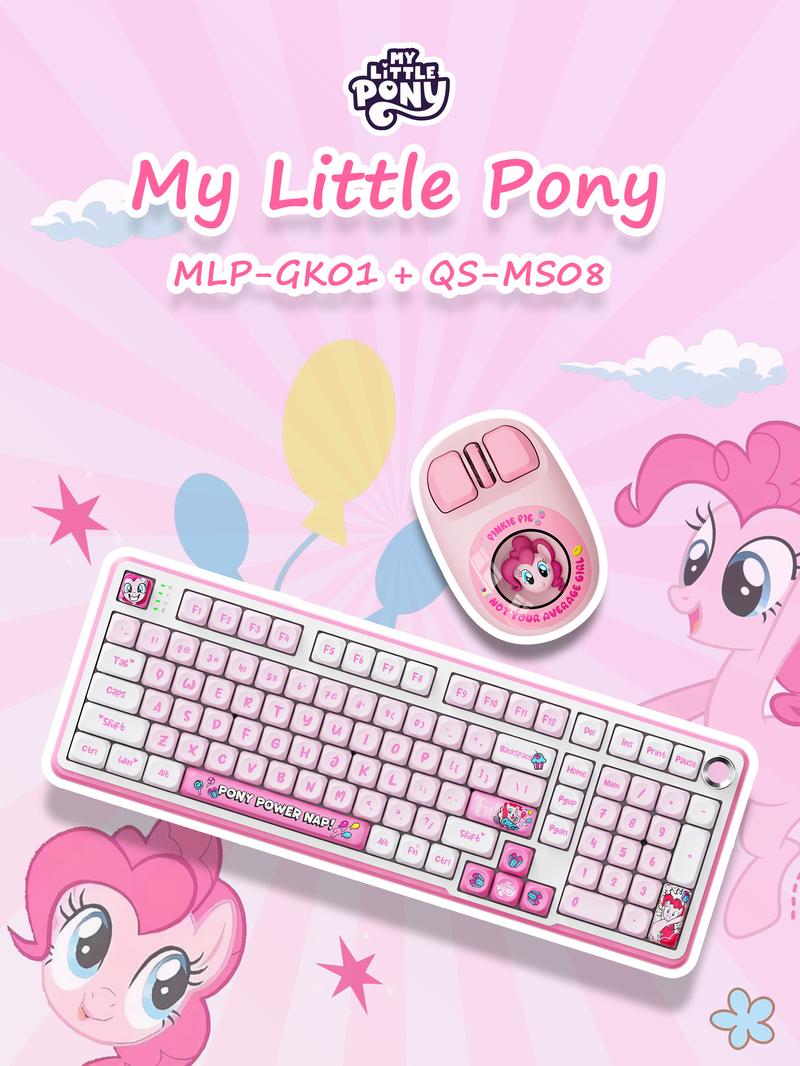 My Little Pony MLP GK01 & MS08 Combo Bluetooth Wireless Dual-mode Pink Silent Keyboard Mouse Set Ergonomic Office Girls Gift for Laptop & Tablet High-value Gaming Peripherals