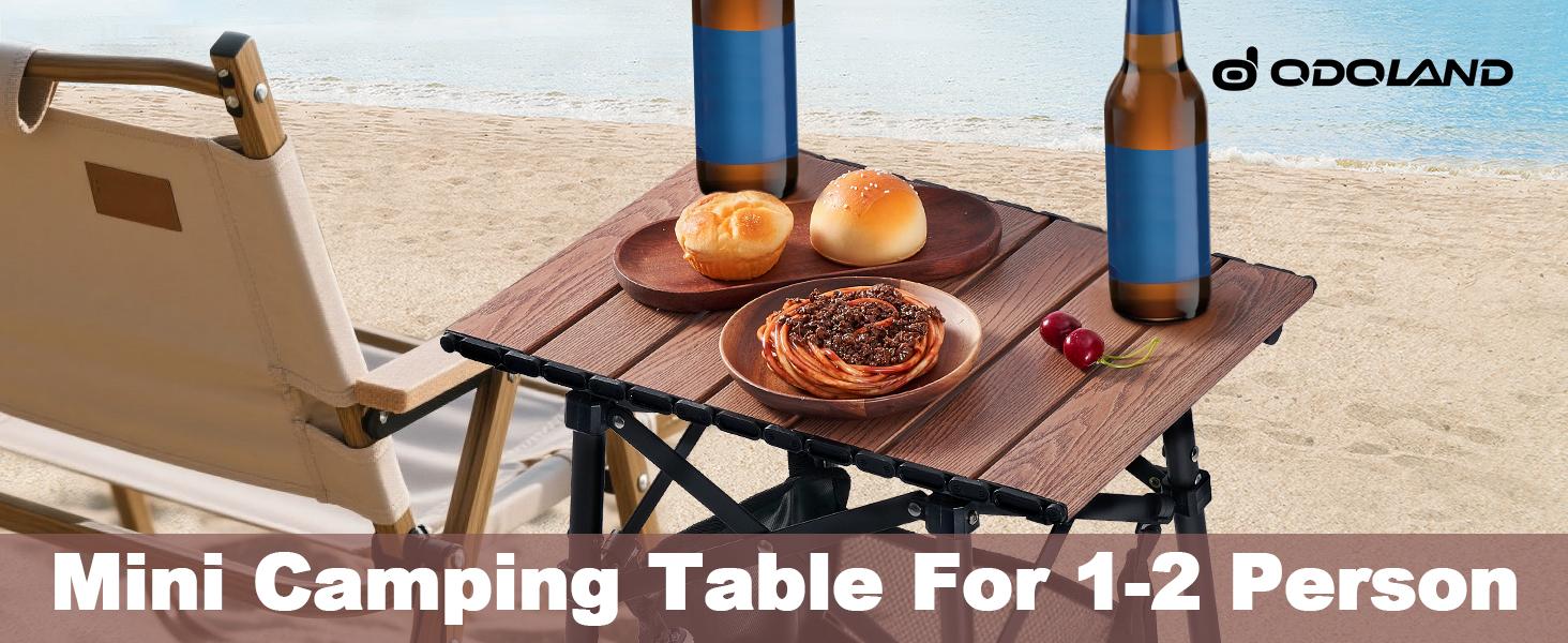Odoland Folding Camping Table with Sturdy Storage Bag, Adjustable Height Portable Lightweight Mini Beach Table for Outdoor Picnic Camping Travelling