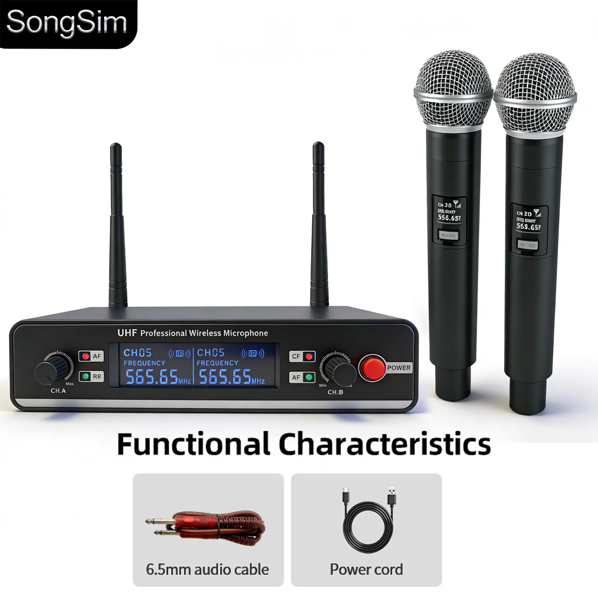 UHF Dual Channel Wireless Handheld Microphone, Audio, 50m Transmission, No Drop, Easy to Use, Karaoke Wireless Mic System, Singing Mic, Live Podcast Equipment, Dual Mics, Portable Mic, Rechargeable Wireless Mic