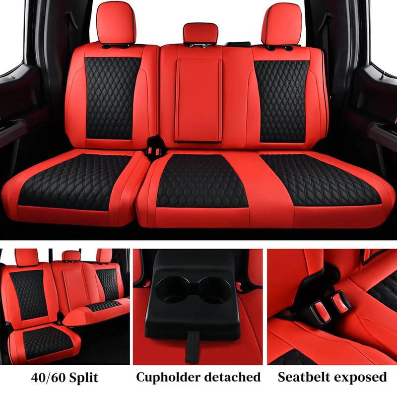 【Coverado】Ford F150 Car Seat Covers Full Seats, Full Coverage red Pickup Truck Seat Covers Waterproof Leather Car Seat Protectors for Leather Seats for Ford F150 2015-2024 2017-2024 F250 F350 F450 year warranty full coverage pick-up BlackFriday Vehicle