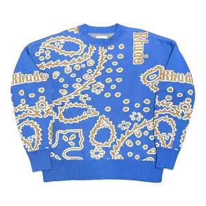 Rhude Bandana Knit Cashmere Sweater Blue Cream