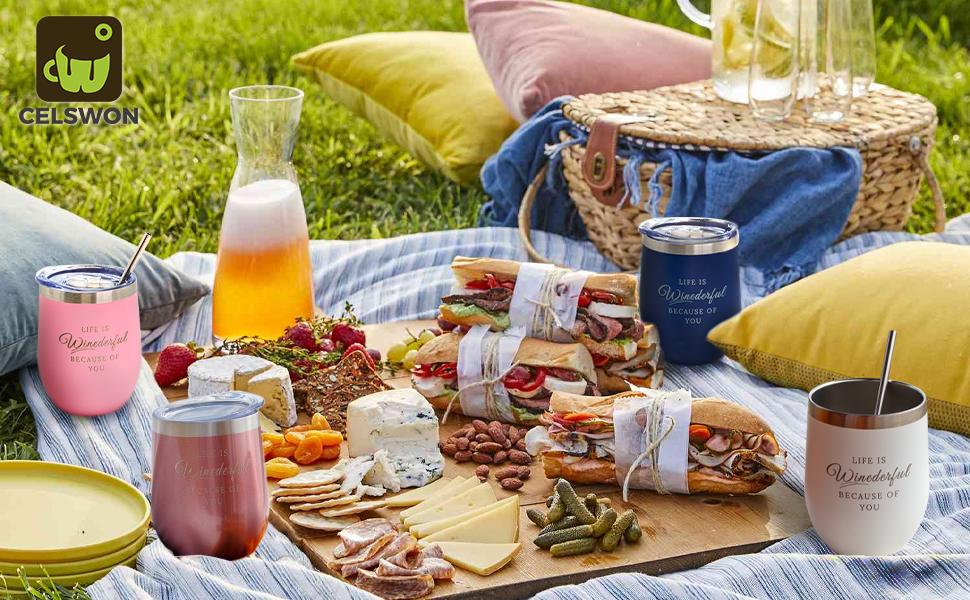 Stainless Steel Wine Tumbler 4 Pack,Insulated Wine Glasses Set with Lids and Straws, Wine Tumblers with sayings, (Multi-Color 4 Pack, 12 oz) Springtok