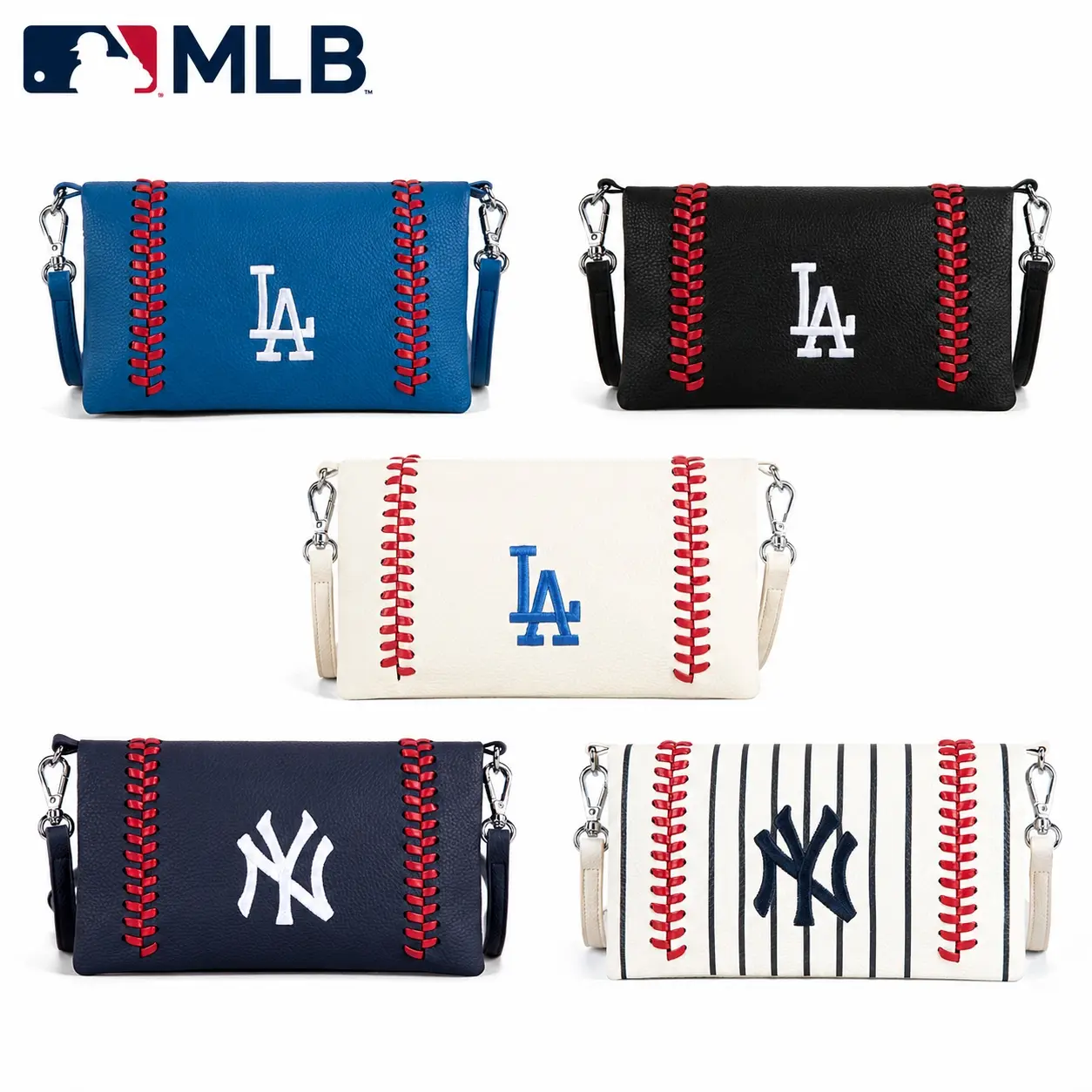 MLB Women's Baseball Crossbody Purse, PU Leather Mini Shoulder Bag with Team Logo & Baseball Stitch Design, Compact Wallet with Card Slots, Adjustable Strap Bag for Game Day, Travel & Gift 106, Cross Body Bags, Embroidery