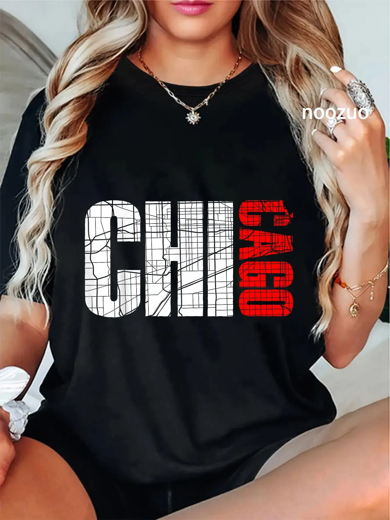 100% Cotton Unisex I Love Chicago, Chicago Map Graphic Design Tee, Chicago City T-Shirt Casual Top
