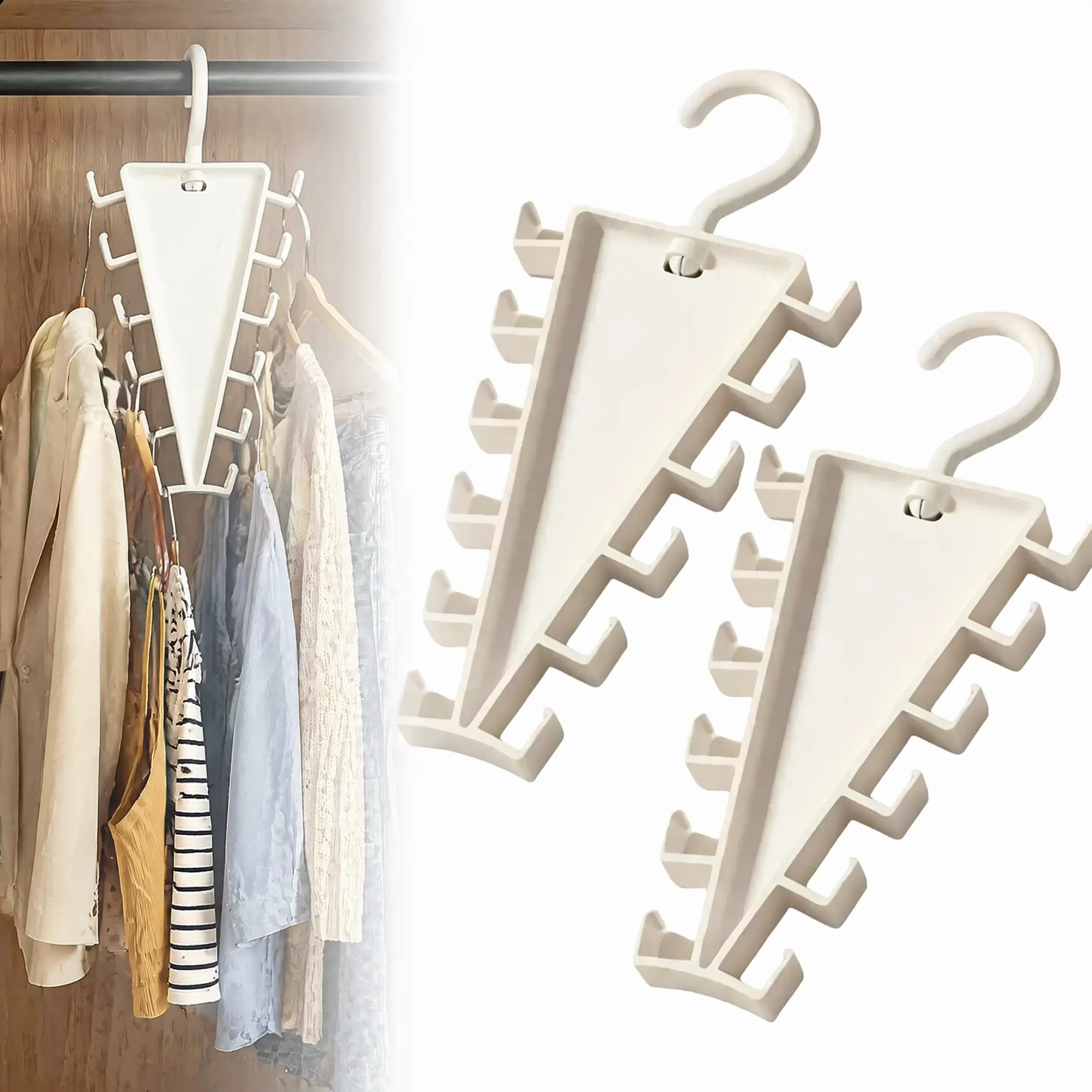 Compact V-Shaped Double-Sided Closet Organizer Hanger, 360-Degree Rotatable Multi-Layer Hanging Storage with 12 Hooks, No Drill No Tools Closet Storage for Renters, Vertical Garment Hanger for Shirts, Coats, Closet Organization
