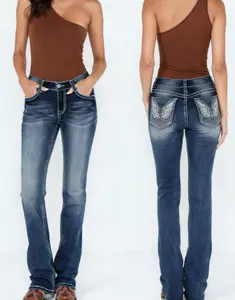 High Waisted Bootcut Jeans for Women with Flared Legs and Comfortable Stretch Fabric Perfect for Casual Everyday Looks Stylish and Flattering Fit in a Medium Blue Wash Ideal for All Seasons