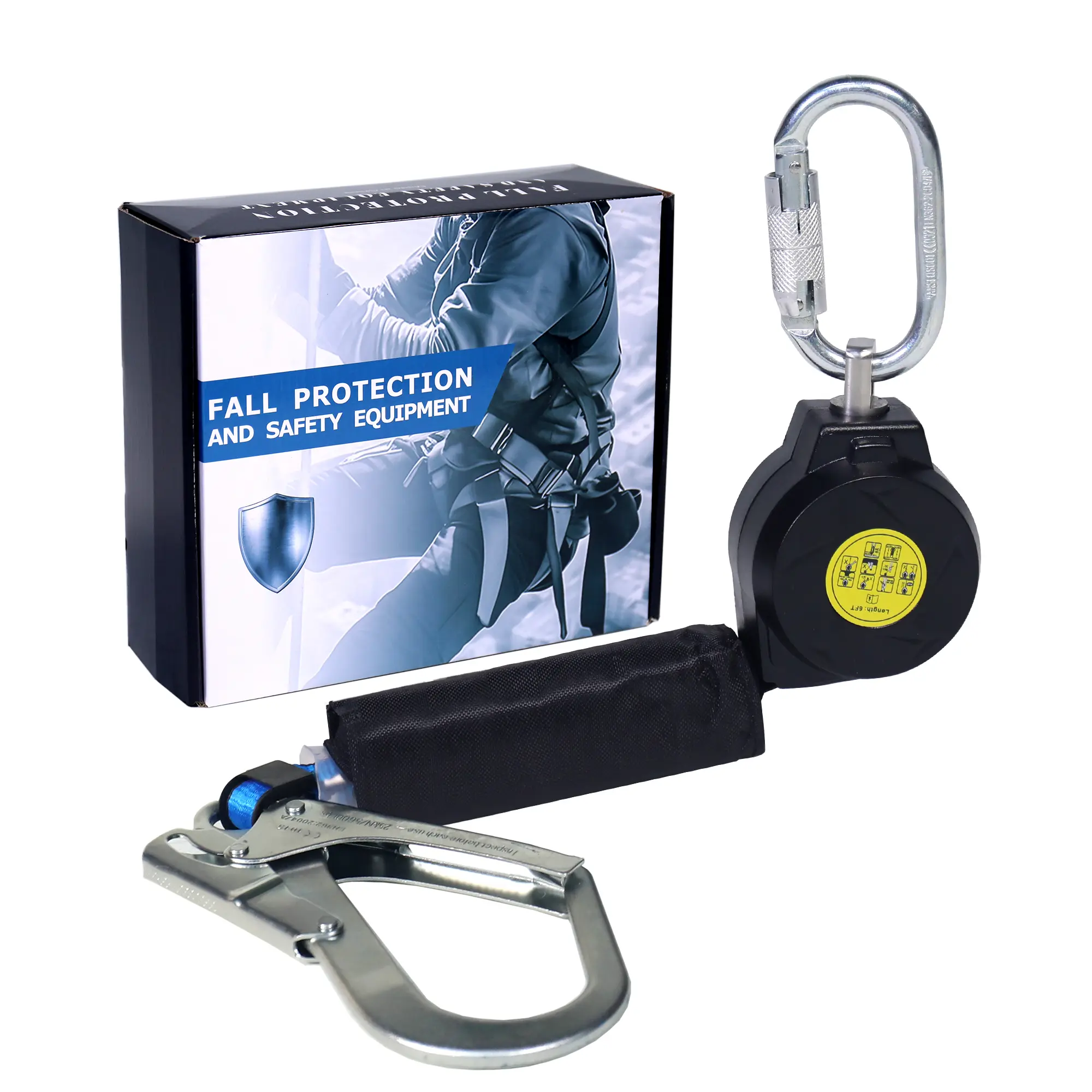 6FT Self-Retracting Lifeline, ANSI-Certified Alloy Fall Protection Safety Lanyard with O-Ring Lock Climbing Carabiner for Roofing, Ladders, Water Tanks, Wells