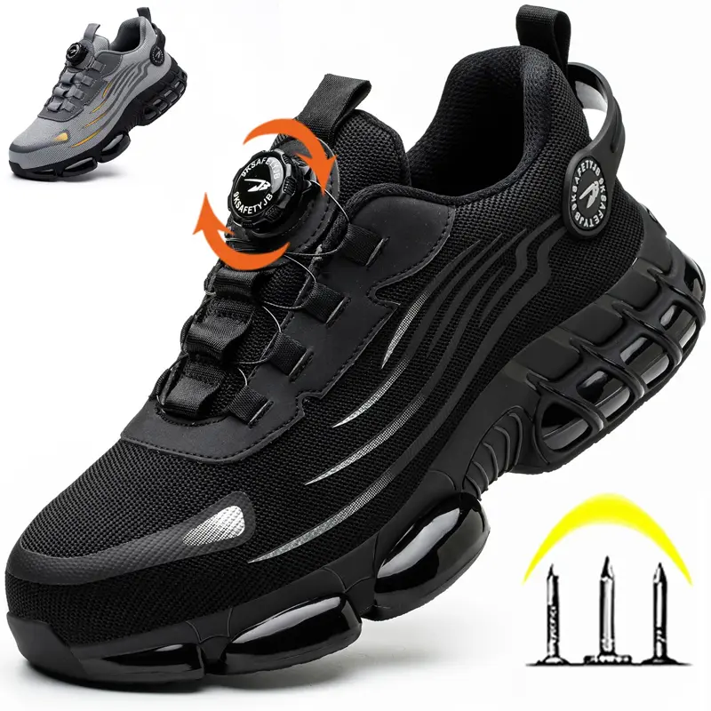 Men's Steel Toe Athletic Walking Shoes, Puncture-Proof Safety Footwear with Rotating Button Closure, Breathable Non-Slip Work Trainers, Casual, Non Slip Work & Safety Footwear, Sports Shoes