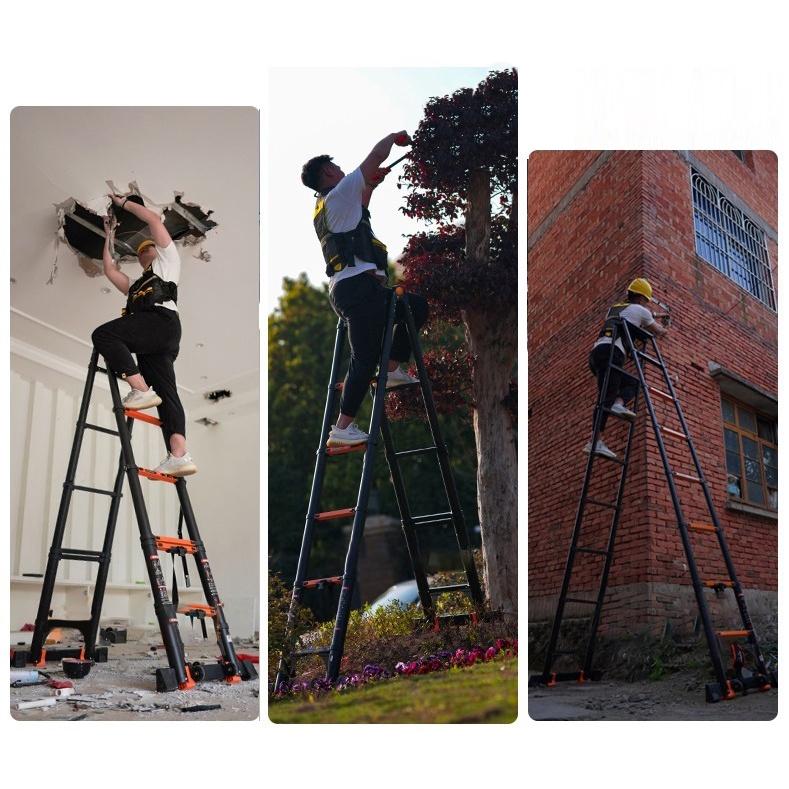 20.3FT Telescoping Ladder A Frame, Portable Extension Folding Ladder, Multi-Purpose Compact Telescopic Ladder for Outdoor Work, 330lbs Max Capacity