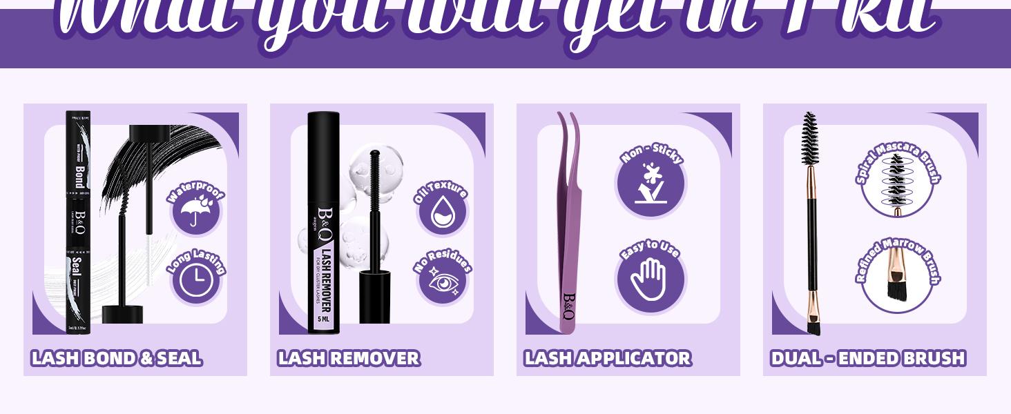 B&Q 200D Kit l Dramatic Soft Mega Volume Lashes,D-Curl, Updated Silk Protein Material Clusters,DIY Lashes Extension, Week Long Lasting Feb Stockup