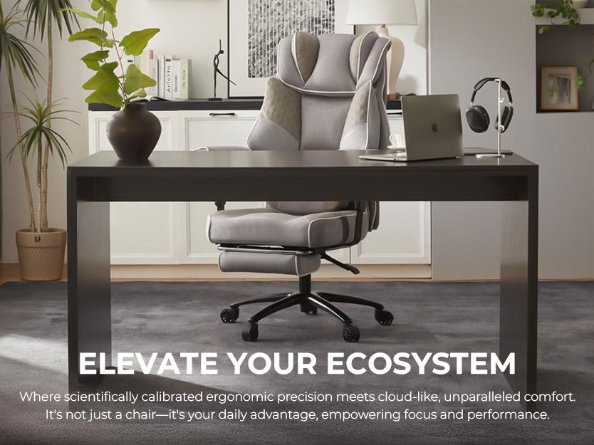 Dowinx Big and Tall Office Chair with Massage Lumbar Support,Executive Office Chair with Wide Thick Seat Cushion and Adjustable Armrest,Mesh Computer Gaming Chairs with Footrest Grey