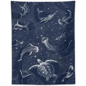 Tapestry Decor Shark Whale Turtle Cosmos Tapestry flagTapestry Wall Hanging Curtain Decor Bedroom Home Living Room Wall Art Tapestries Decorative Gift Lace Table