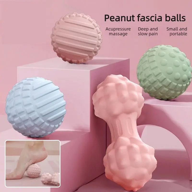 Peanut Fascia Balls & Double Lacrosse Ball Set - Textured Raised Bumps, Trigger Point Massager for Muscle Therapy, Back Roller for Myofascial Release, Fitness Recovery Accessory, Trigger Point Deep Tissue Massager, Adults, Pink Single Ball + Peanut Ball T