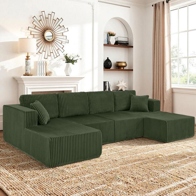 【3 Packages shipping】Large U-Shaped Modular Sofa Set [Extended Version] | Modern Minimalist Cordova Convertible Sofa Bed, Spacious Design for Living Room/Bedroom, Space-Saving & Comfortable Sofa Boneless Sectional Couch