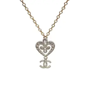 Pre-owned Alloy 23K Double C Heart Hollow Necklace