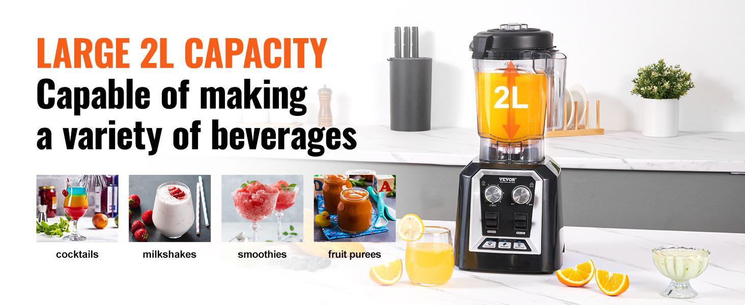 VEVOR Professional Blender, TikTokShopBlackFriday, Commercial Countertop Blenders, 68 oz Jar Blender Combo, Stainless Steel 3 Functions Blender, for Frozen Drinks, Shakes, Smoothies, Peree, and Crush Ice