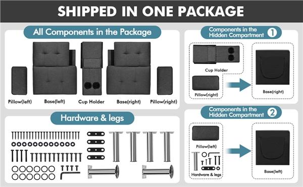 Yaheetech  Convertible Fabric  Futon Sofas&Sofa Bed with 2 Throw Pillows & Drop-down Cup Holders, 3-In-1 Adjustable Futon Couch