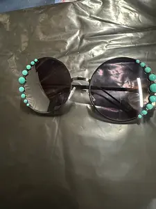 boujee turquoise sunglasses - round