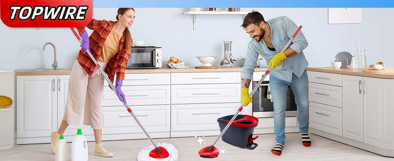 Spin Mop Head Replacement & Shower Floor Scrubber for O Cedar 1-Tank System Microfiber Mop Heads Easy Cleaning Floor Head Mop Set with 4 Refills 30-58in Handle for Wood Tile Laminate Marble