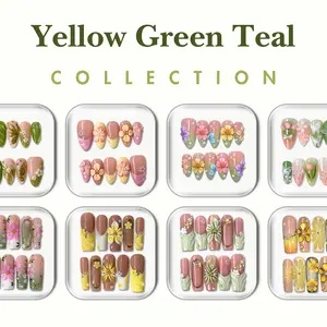 NailPhoria YELLOW GREEN TEAL Collection - Handmade Press-On Nails | Reusable, Salon-Quality, Long-Lasting, Glossy Design