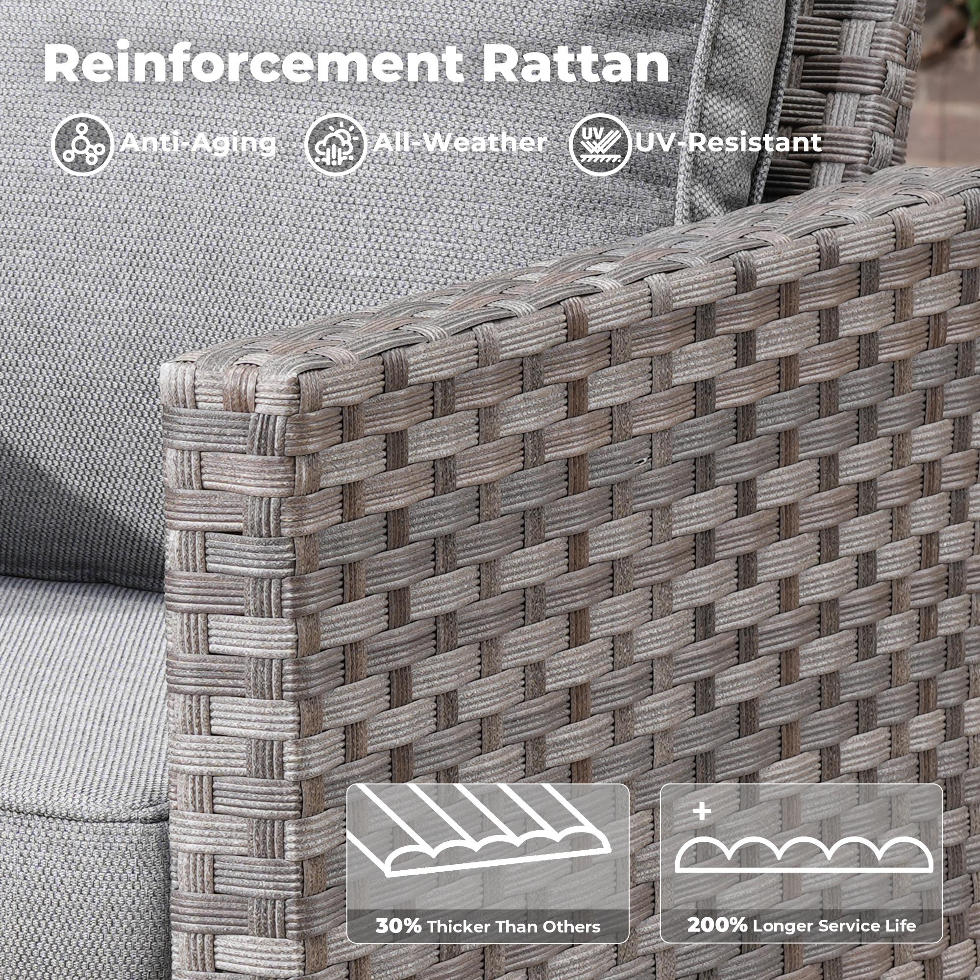 Ovios 10-Piece Outdoor Patio Furniture with 7.68'' Handrails, 30'' Fire Pit Table & Rocking Chair, All-Weather Wicker Conversation Set with Cushions for Backyard Patio Porch Deck Balcony Seating