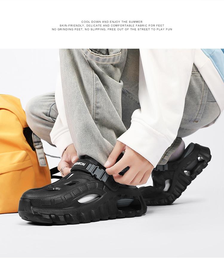 Men's Summer Slippers Outdoor Teenagers Thick Sole Height Increasing Driving Dual Use Closed Toe Cool Hollow Shoes