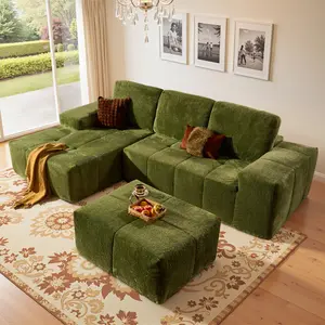 CAODOC Modular U-Shaped Corduroy Sofa Bed,Boneless Sectional Couch with Comfy Chaise L&U Shape Deep Seat Modular Sleeper for Living Room Lounge No Assembly Required