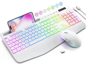 SABLUTE KM22MAX Wireless Keyboard & Mouse Set with 9 Backlights, 54% Wrist Support, Phone Holder, Rechargeable, 2.4G Lag-Free, Silent Typing, 7+1 Backlight Colors