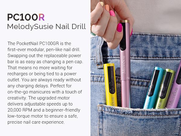 MelodySusie PocketNail PC100GR/PC100G Pen-Shaped Portable Nail Drill 20,000RPM for Beginners